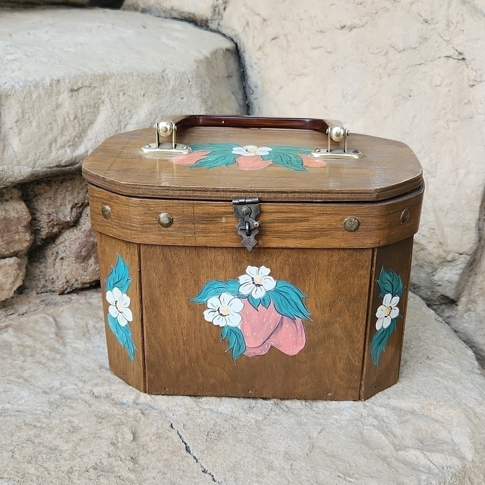 Vintage wooden strawberry painted purse